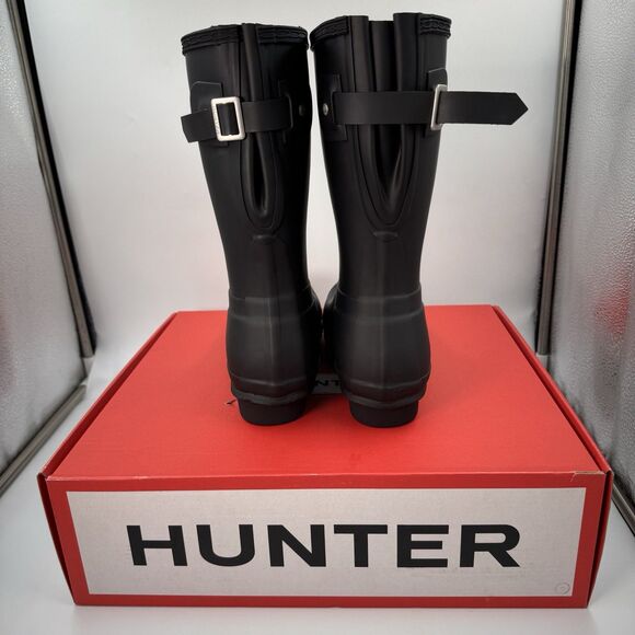 New Hunter Women's Black Original Short Back Adjustable Rain Boots Size 8 - Picture 3 of 14